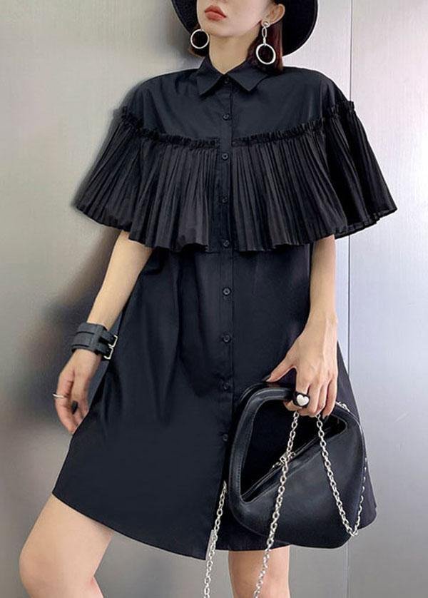 Italian Black Button Summer Short Sleeve Maxi Dresses