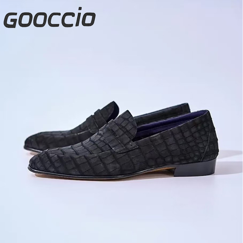 BT188 Nubuck Crocodile Leather Loafer/Moccasin Shoes For Men  GOOCCIO  