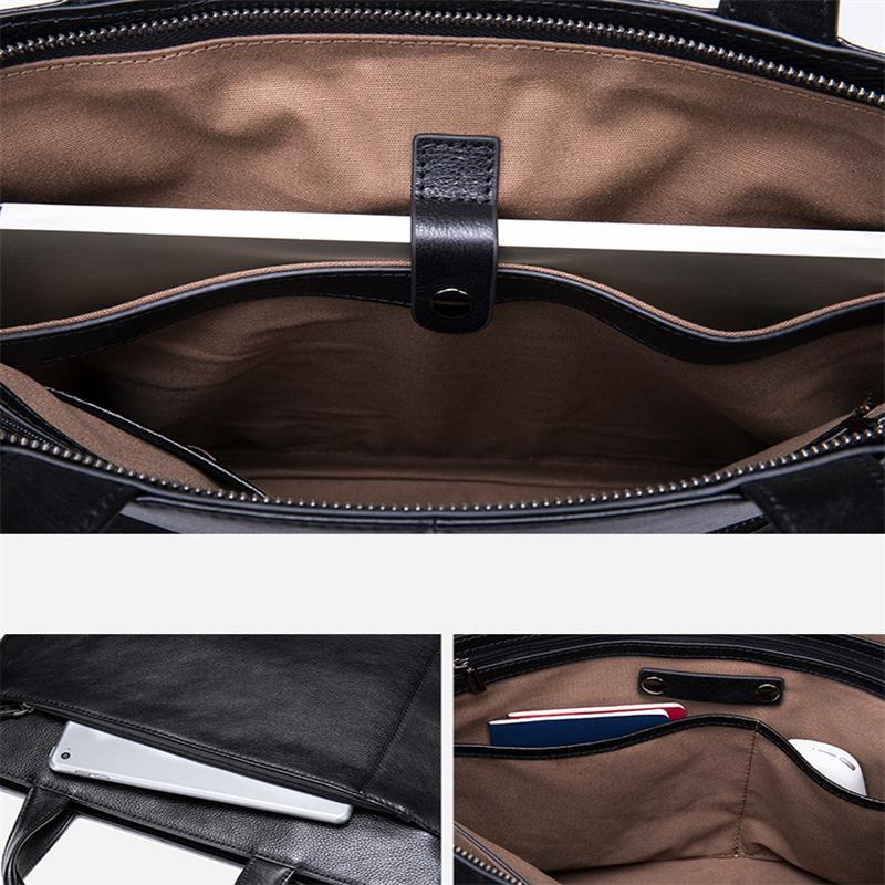 Men's Genuine Leather Casual Business Handbag Solid Color Crossbody Bag