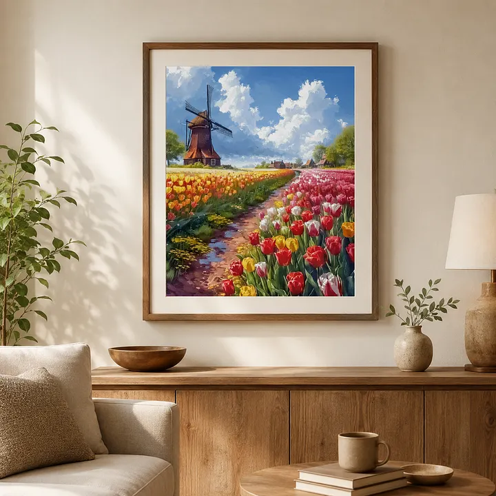 ZZ8664-Tulip Field Under the Windmill]