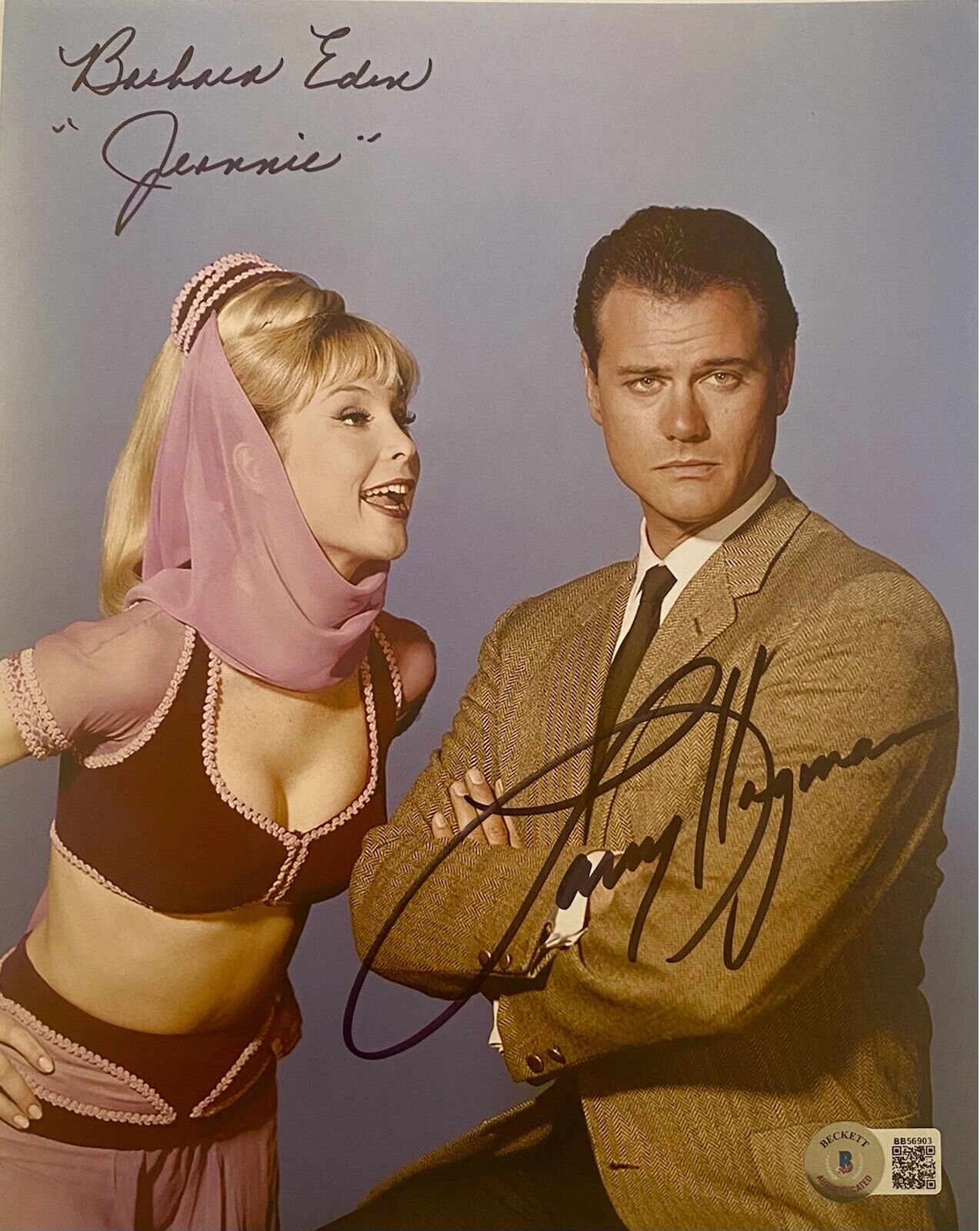 Barbara Eden & Larry Hagman Signed Autographed 8x1 II dream of Jeannie Beckett ?