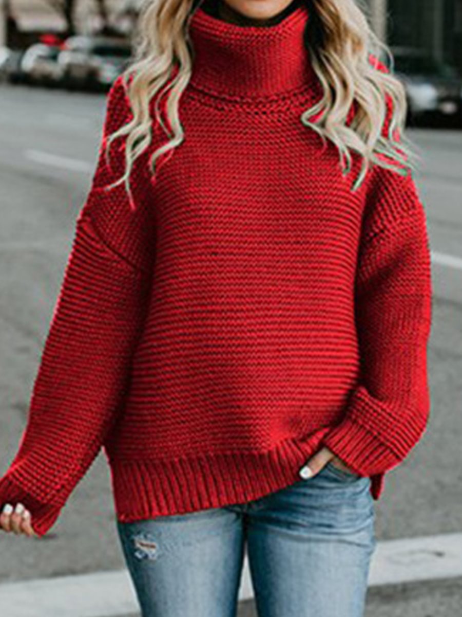 Casual Solid Color Turtleneck Long Sleeve Sweater