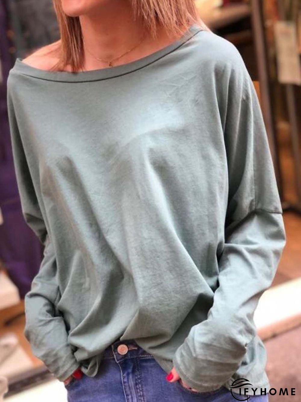 Casual Scoop Neckline Cotton-Blend Long Sleeve Tops | IFYHOME