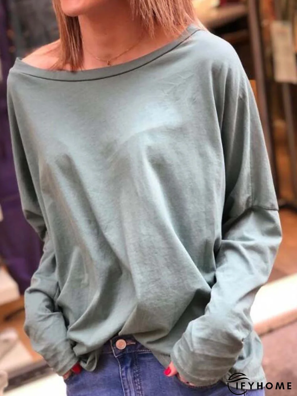 Casual Scoop Neckline Cotton-Blend Long Sleeve Tops | IFYHOME