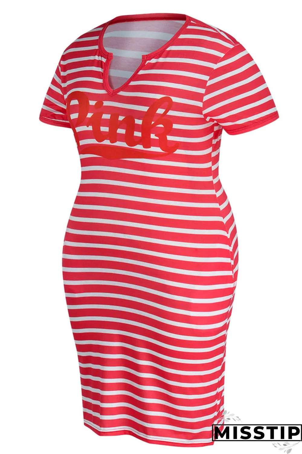 Cyanine Casual Striped Print Patchwork V Neck Straight Plus Size Dresses