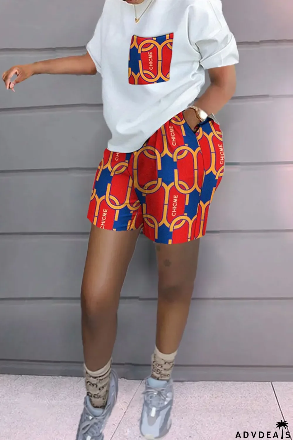 Leopard Print Casual Print Patchwork O Neck Short Sleeve Two Pieces