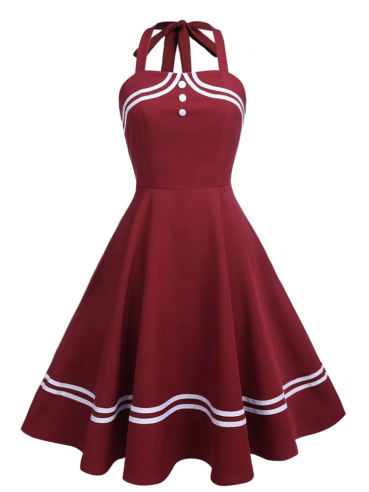 1950s Halter Navy Swing Dress