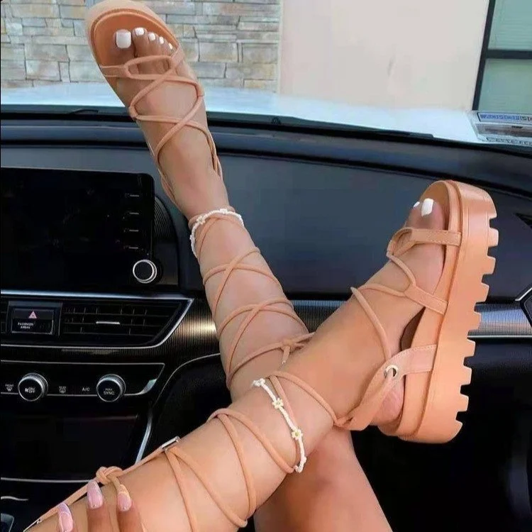 Gladiator Sandals For Women 2022 Summer Woman Thick Bottom Platform Flats Women's Fashion Cross Strap Sandalias Female Shoes