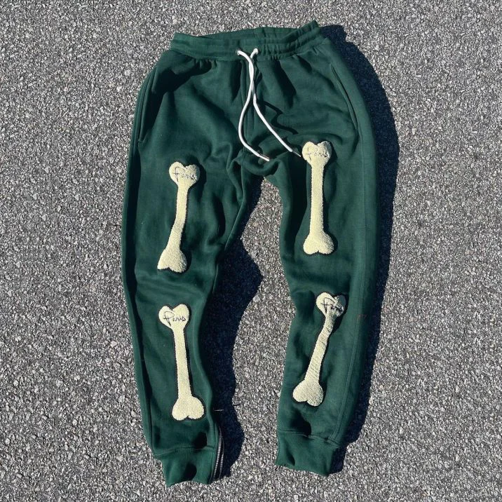 Fashionable Bone Embroidered Loose Casual Sweatpants Street Pants