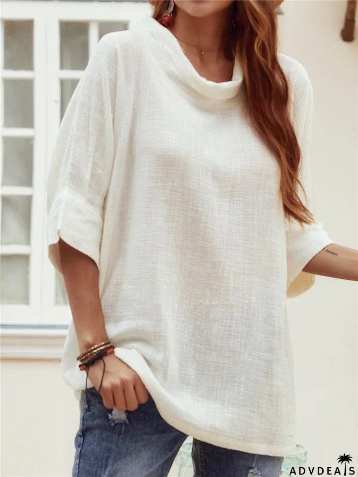 Half Sleeve Loose White Color Linen Blouse