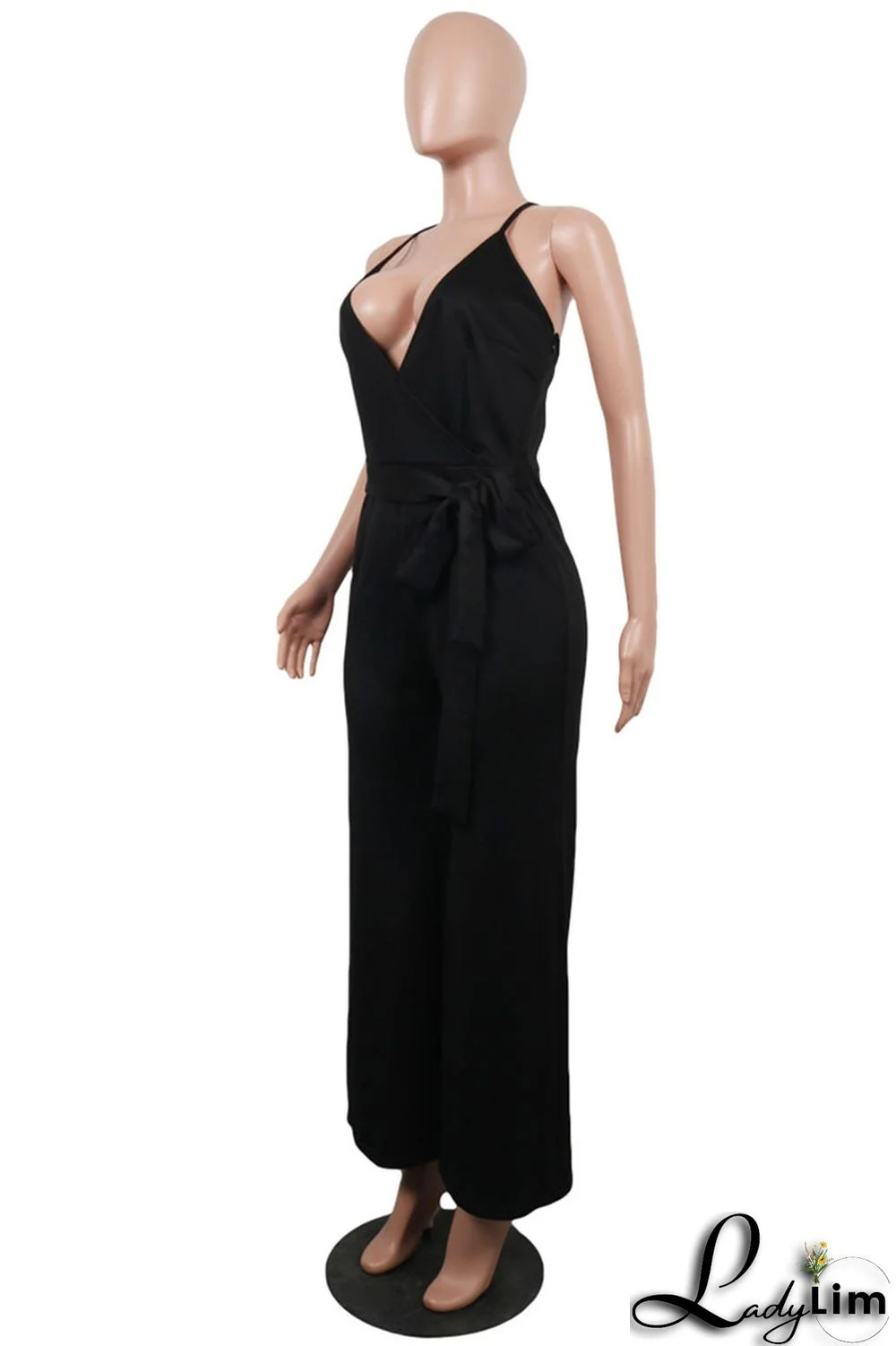 Army Green Sexy Casual Solid Backless V Neck Regular Jumpsuits