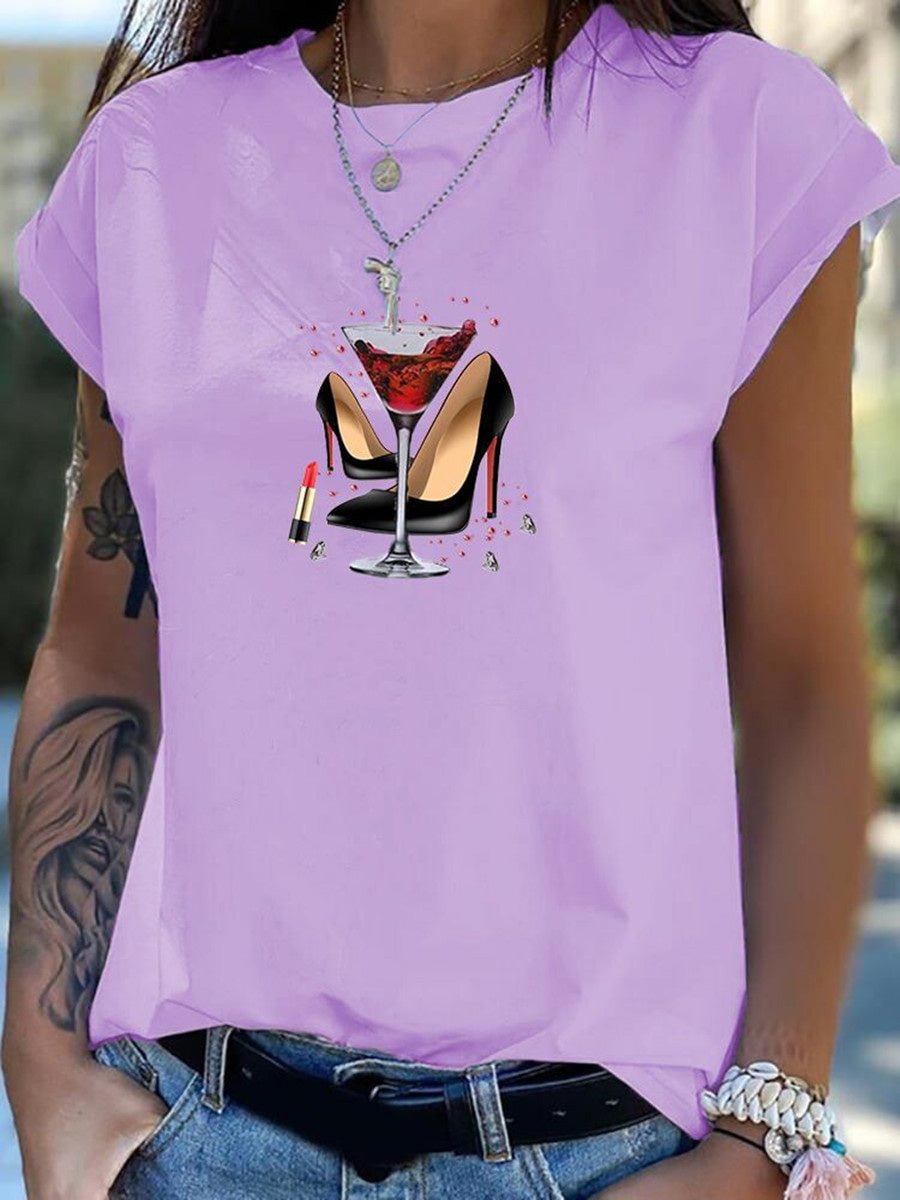 Round Neck Printed Short-Sleeve Top