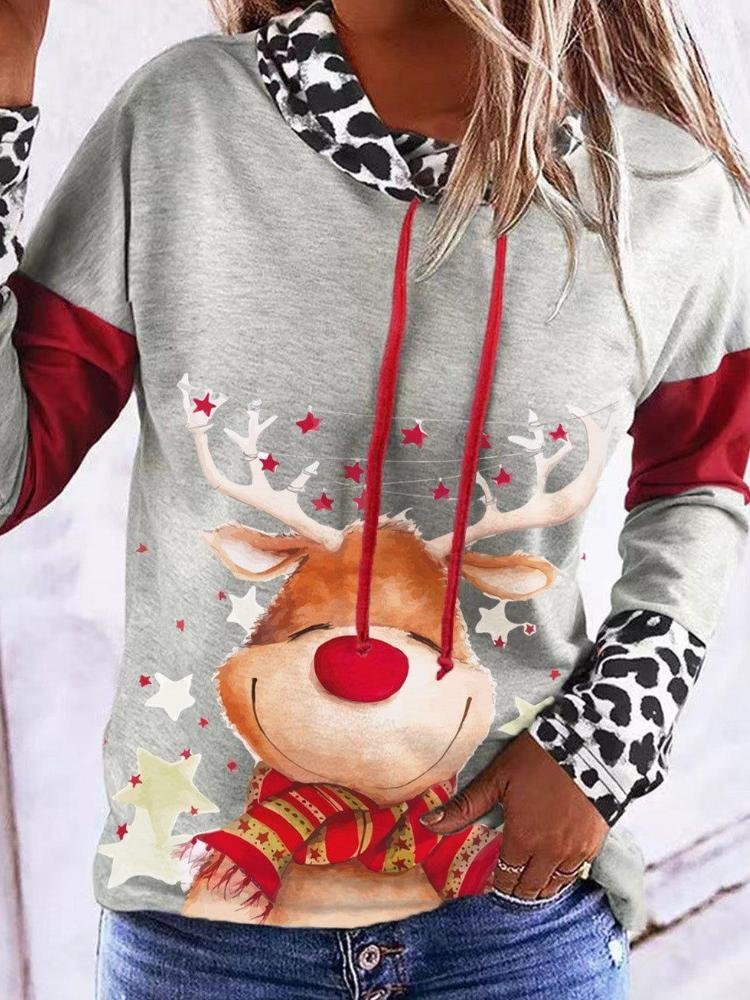 Women's Cute Elk Print Long Sleeve Sweatshirt