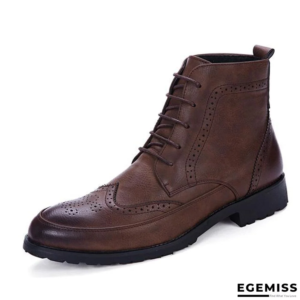 Men PU Leather Ankle Oxford Boots British Style Male Casual Lace Up Derby Shoes Retro Carved Flower Brogue Shoes | EGEMISS