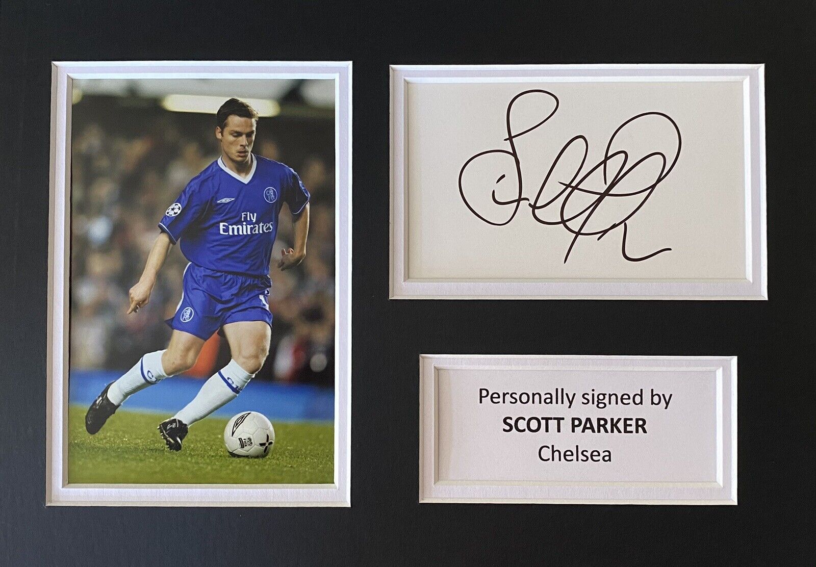 Scott Parker Hand Signed White Card In A4 Chelsea Mount Display