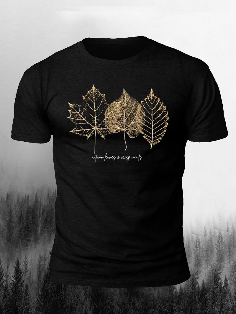Men's Maple Leaf Print Casual Short Sleeve T-shirt