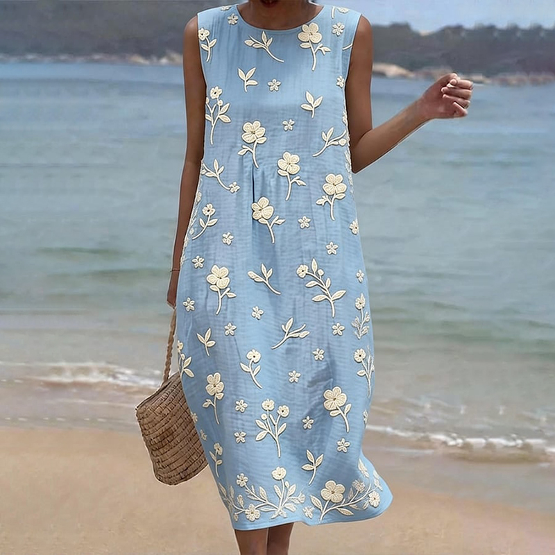 Women's Casual Floral Print Round Neck Dress wearshes