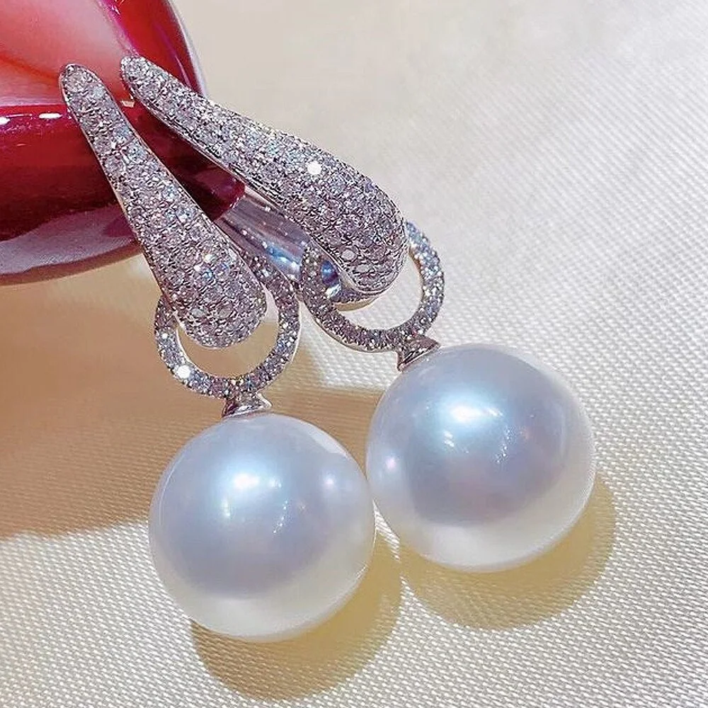 925 Silver Needle Long Pearl CZ Dangle Earrings For Women Engagement Wedding Graceful Accessories Fashion Earring Gift