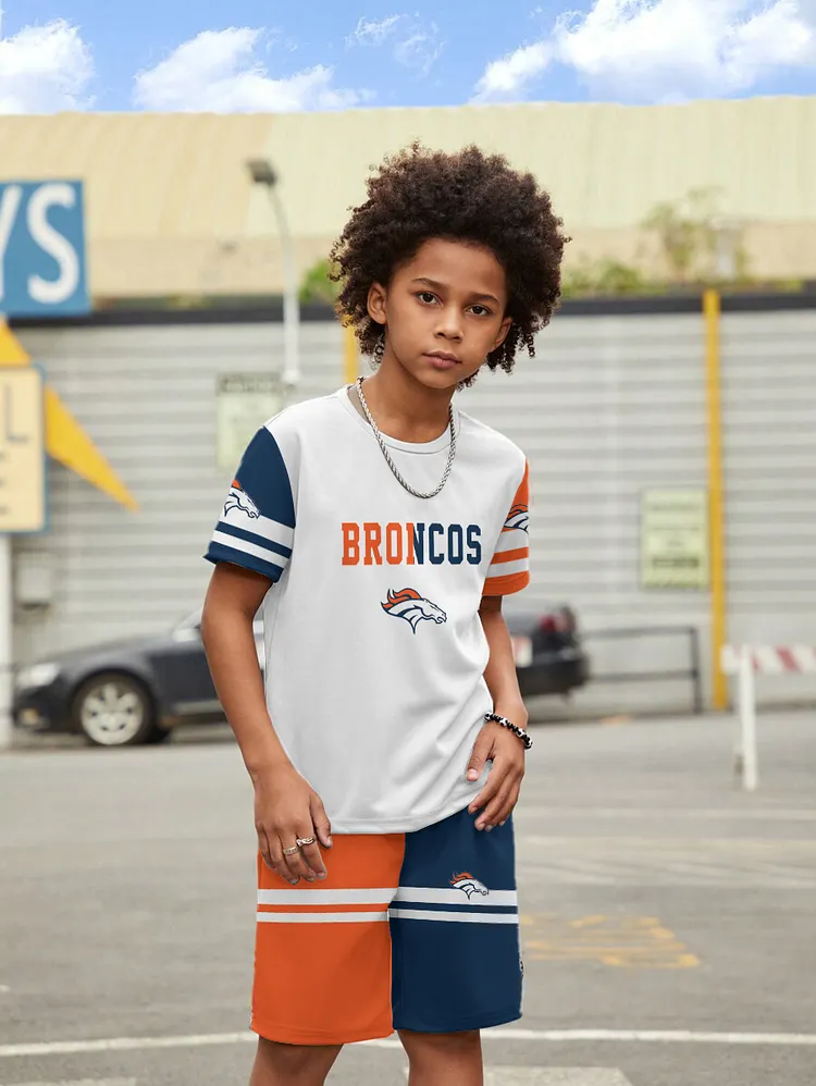 Denver Broncos New Design Kids（5-14Y)' Casual Crew Neck T-shirt And Drawstring Shorts  2pcs/Set