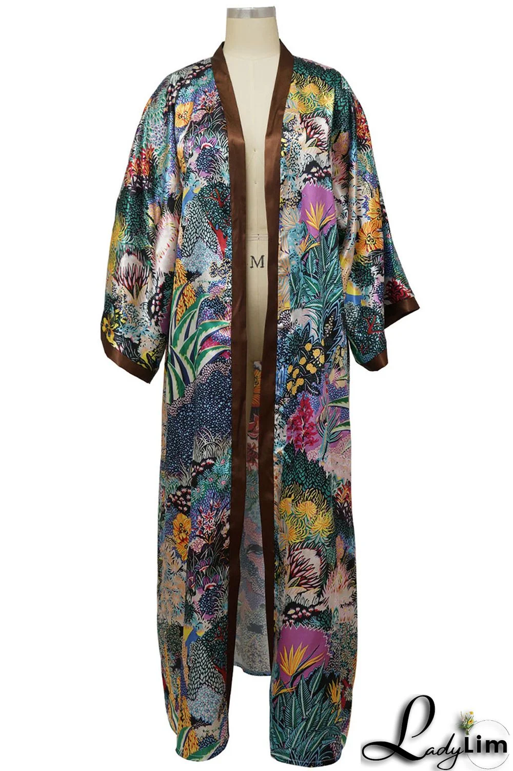 Yellow Fashion Casual Print Patchwork Outerwear(Without Belt)