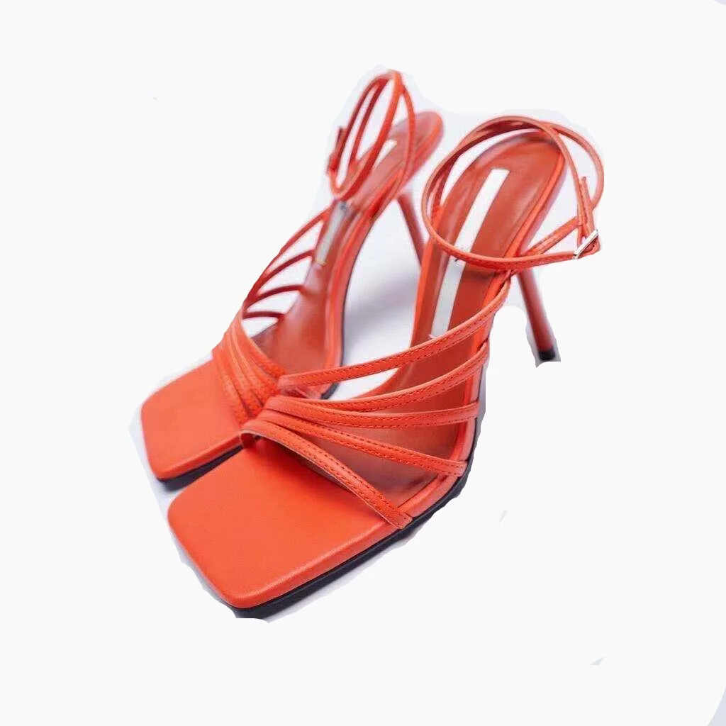 High Heel Sandal for Women Suit Female Beige Summer Shoes Buckle Large Size High-heeled Open Black Girls Fashion Low Stiletto 20