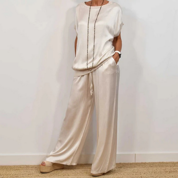 💕Women's Coton mercerisé Short Sleeve Top & Pants 2-Piece Set💕