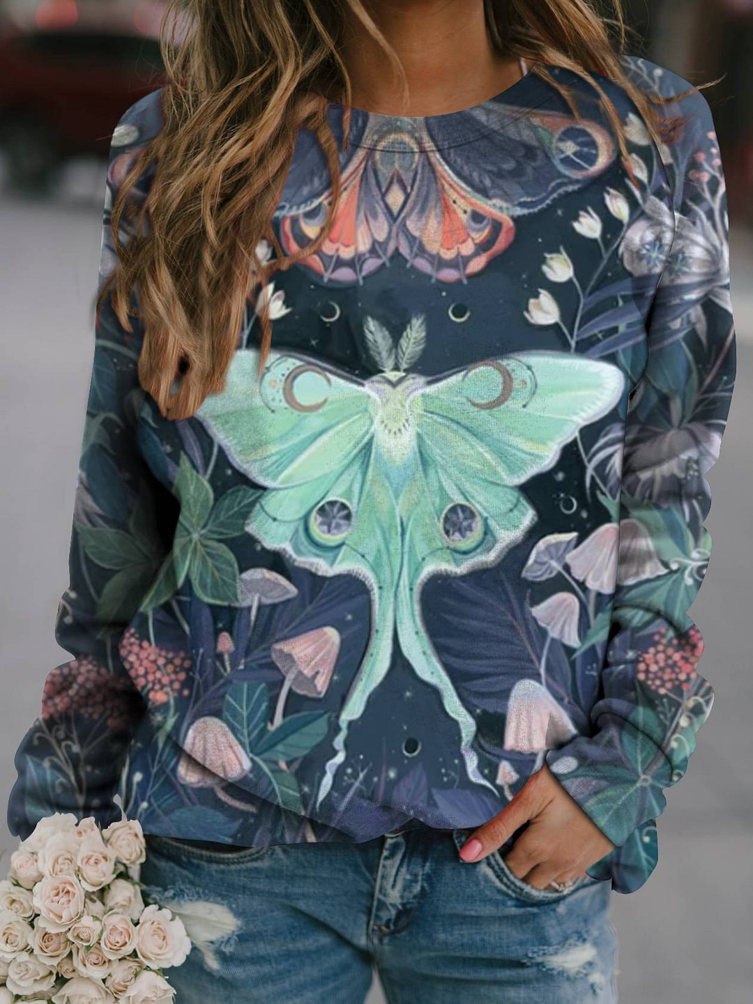 Luna Moth Print Casual Sweatshirt