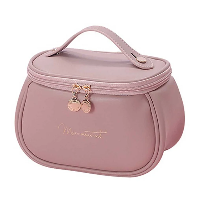 Cosmetic Bag Large Capacity Casual Lady Wash Bag PU Leather for Vacation (Pink)