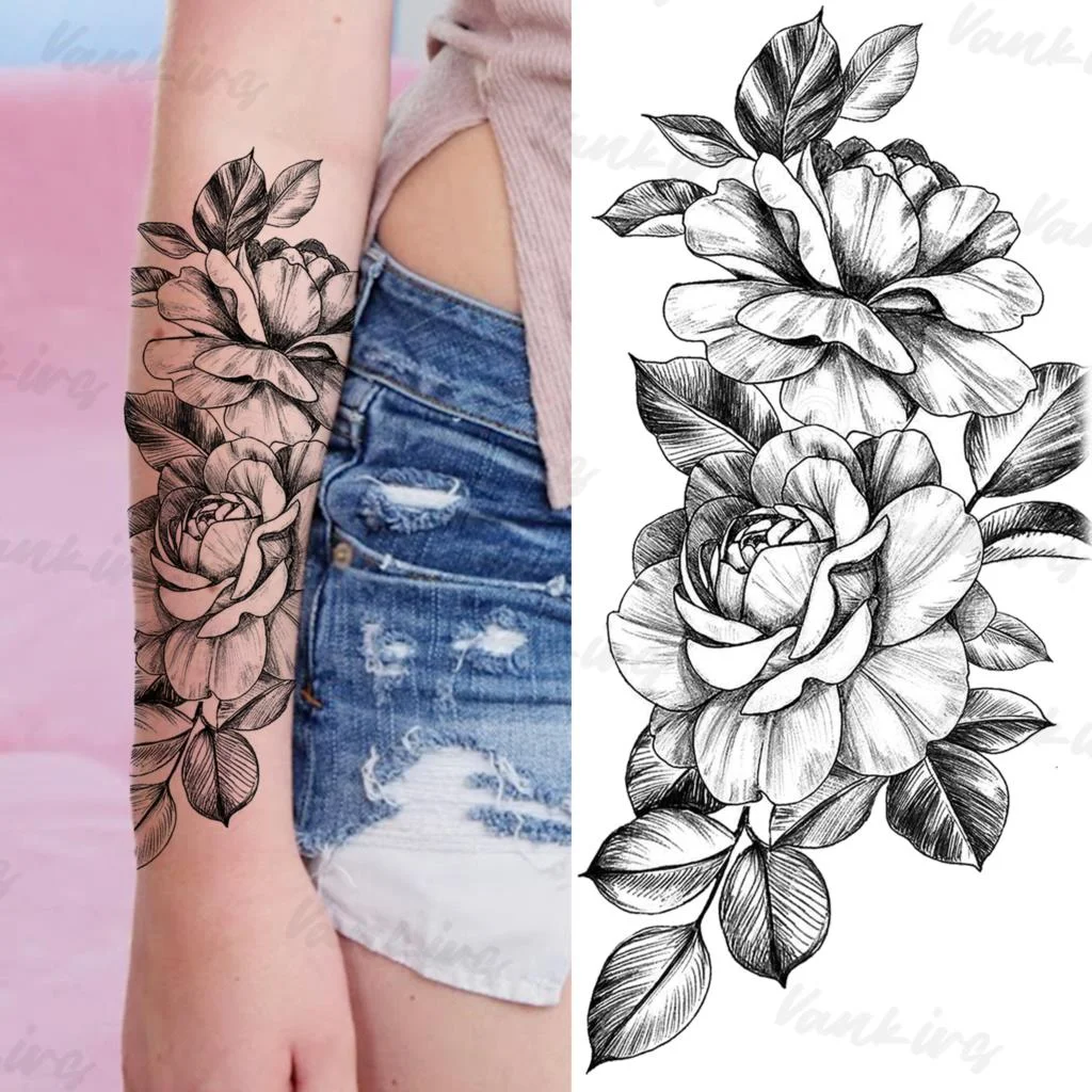 Sdrawing Peony Temporary Tattoos For Adults Women Realistic Butterfly Flower Flora Fake Tattoo Sticker Arm Waist Tatoos