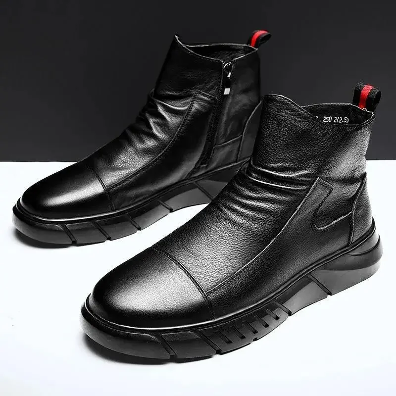 Letclo™ Italian Handmade Genuine Leather Zipper Martin Boots letclo Letclo