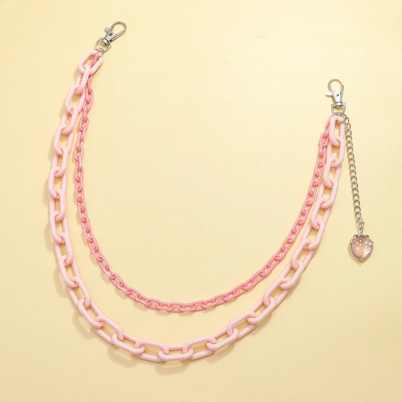European And American Ins Style Pink Waist Chain Double-Layer Acrylic Pants Chain Decoration Personalized Trendy Cute Strawberry Hanging Decoration