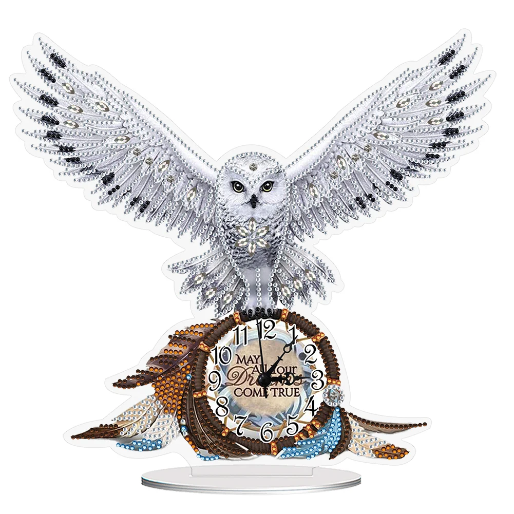 DIY White Owl Special Shape Acrylic Diamond Painting Clock Art Craft