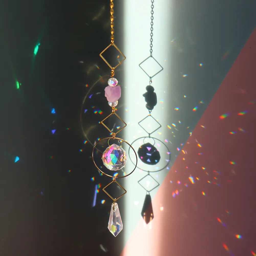 Metal Rainbow Collection Hanging Sun Crystal Prisms Home Wall Decor (K)
