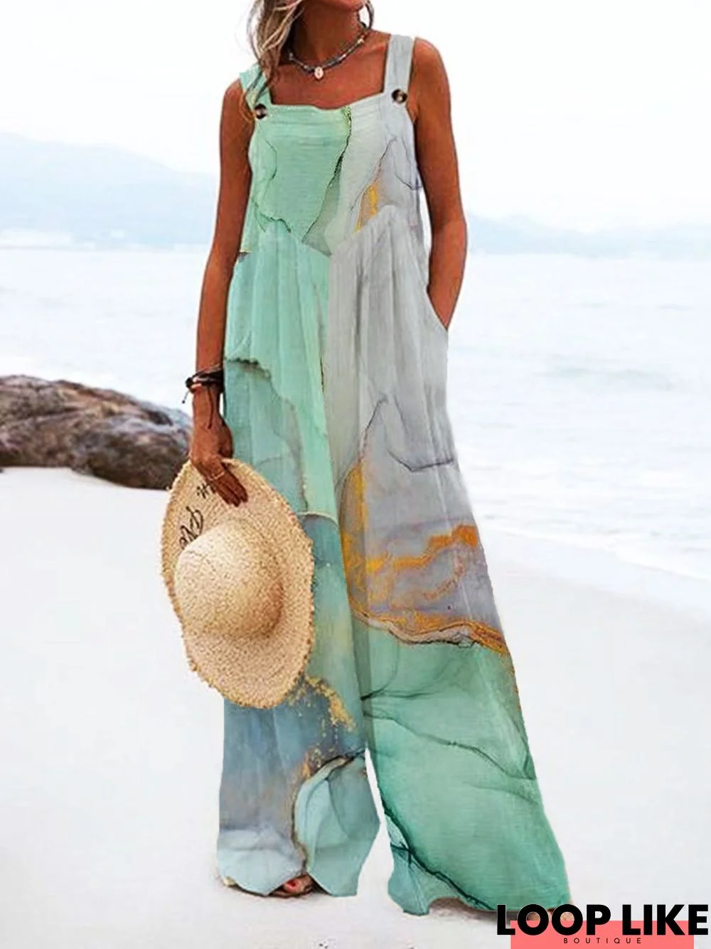 Sea Casual Square Neck Loose Jumpsuit & Romper