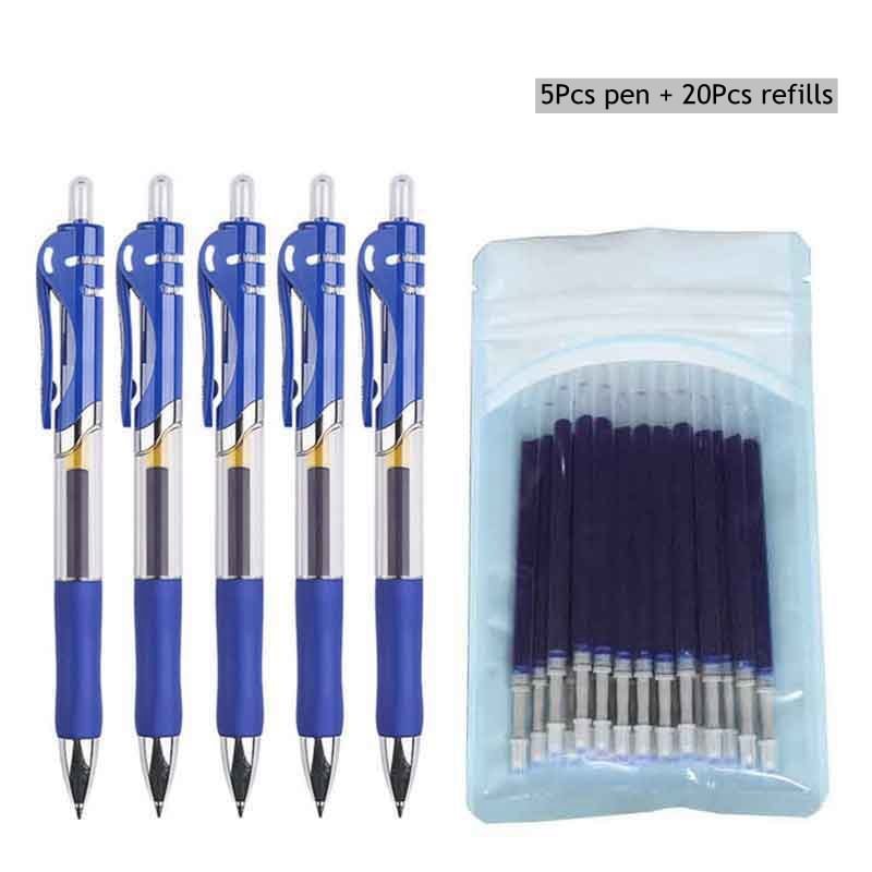 25Pcs/set Retractable Gel Pen Refills 0.5mm Black/Blue Ball Point Pen Handle Replaceable Rod School Office Supplies Stationery