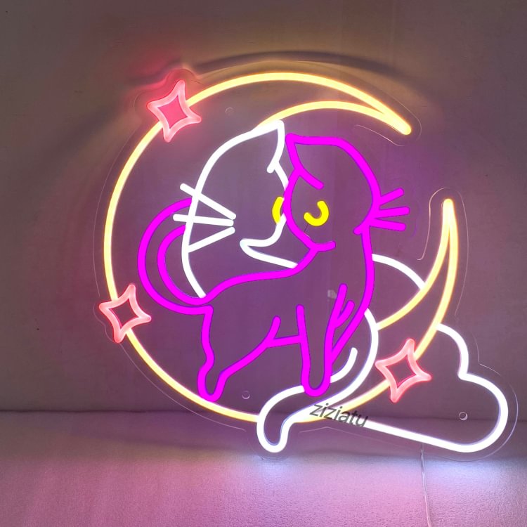 Sailor Moon Luna Cat LED Neon Sign, Sailor Moon Wall Decor, Gamer Girl Zone Decor, Anime Neon Lights