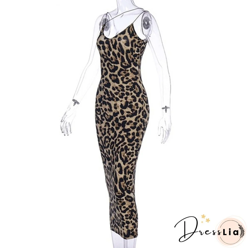 Women Dress Cami Dress Spaghetti Strap Slim Fit Sexy Autumn Spring Summer Snakeskin Long Dress Evening Party Leopart Printed Sleeveless Sheath Club Bodycon Dresses