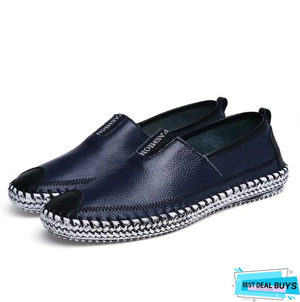 Men Breathable Comfortable Split Leather Men Loafers Flats Casual Shoes