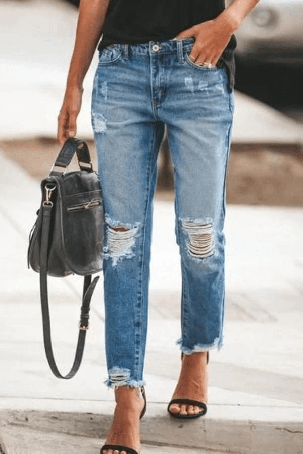 Casual Ripped Slim Fit Washed Jeans