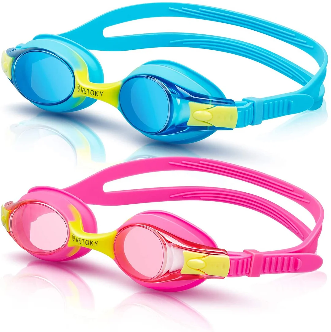 Kids Swim Goggles, Pack of 2 Anti Fog Swimming Goggles UV Protection Clear No Leaking for Child and Youth Ages 3-12