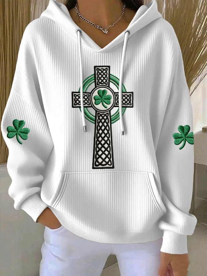 Women's St. Patrick's Day Print Hooded Collar Sweatshirt 
