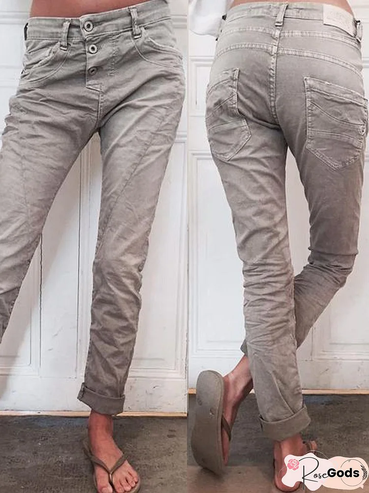 Khaki Shift Casual Solid Jeans