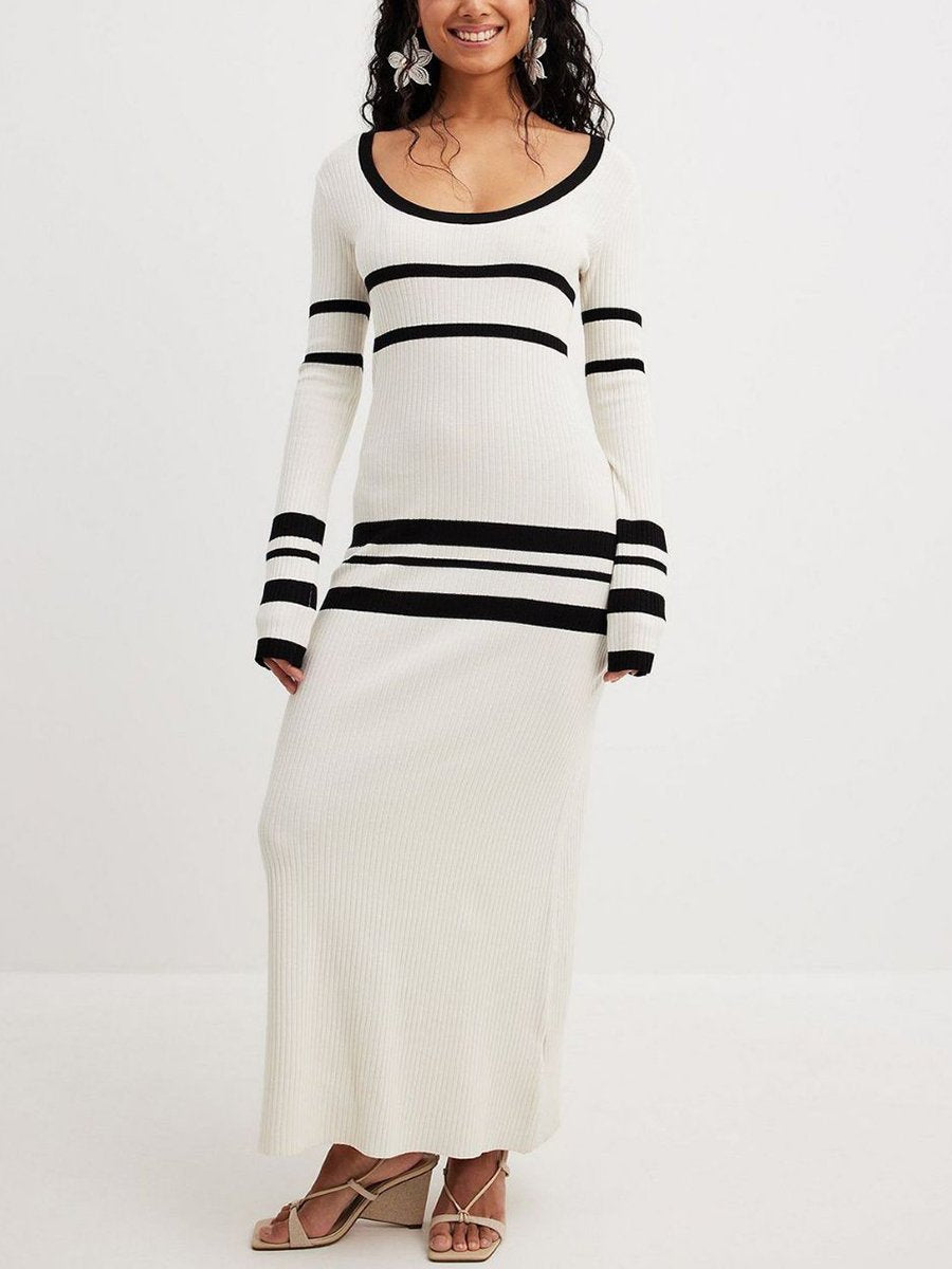 Slim Fit Sweater Striped Color Block Knitted dress