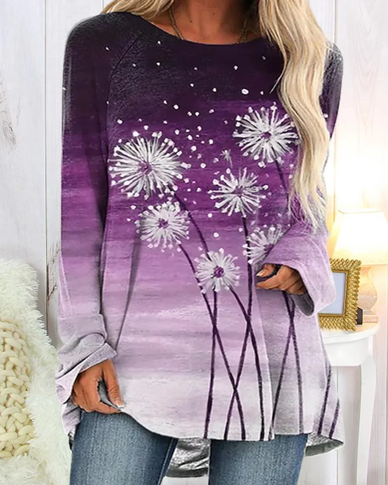 Dandelion Pattern Casual Long Sleeve Top