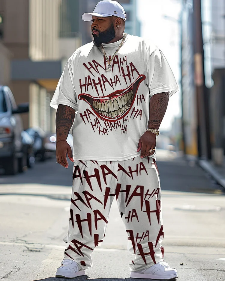 Men's Large Street Casual Mouth HA Letter Printed T-Shirt Pants Suit