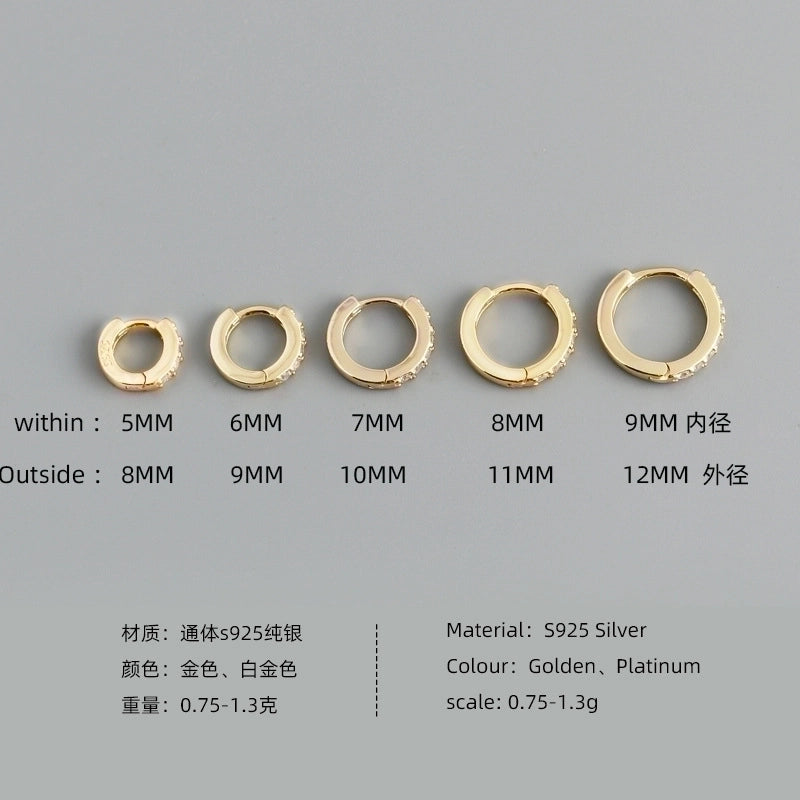 1 Pair 925 Sterling Silver Zircon Circle Earrings