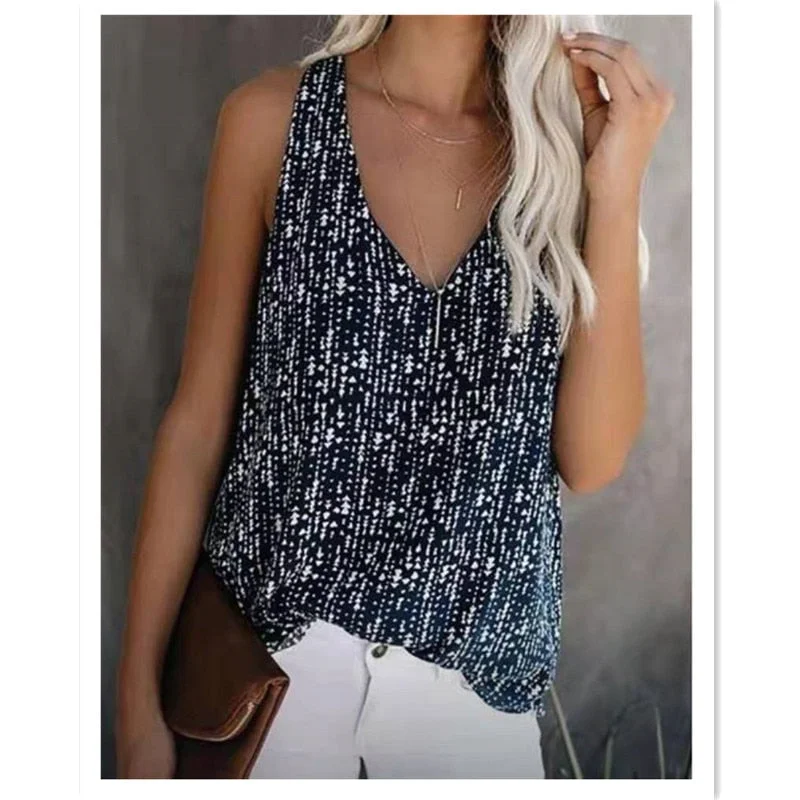 UForever21 Summer Tank Tops Printed Vest  V neck t Shirt Sleeveless Top Ladies Casual Loose tShirts Women Clothing