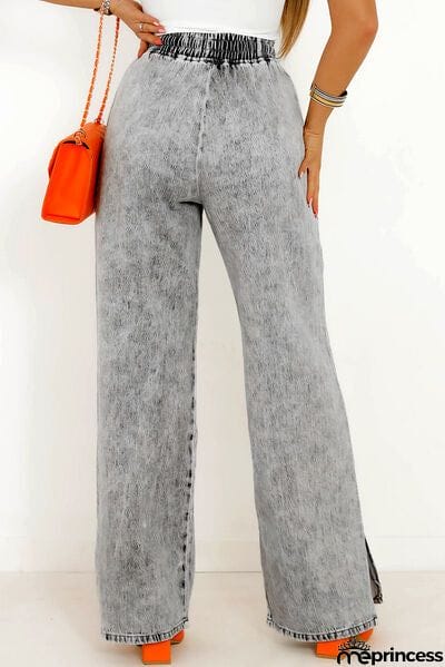 Slit Drawstring Jeans with Pockets