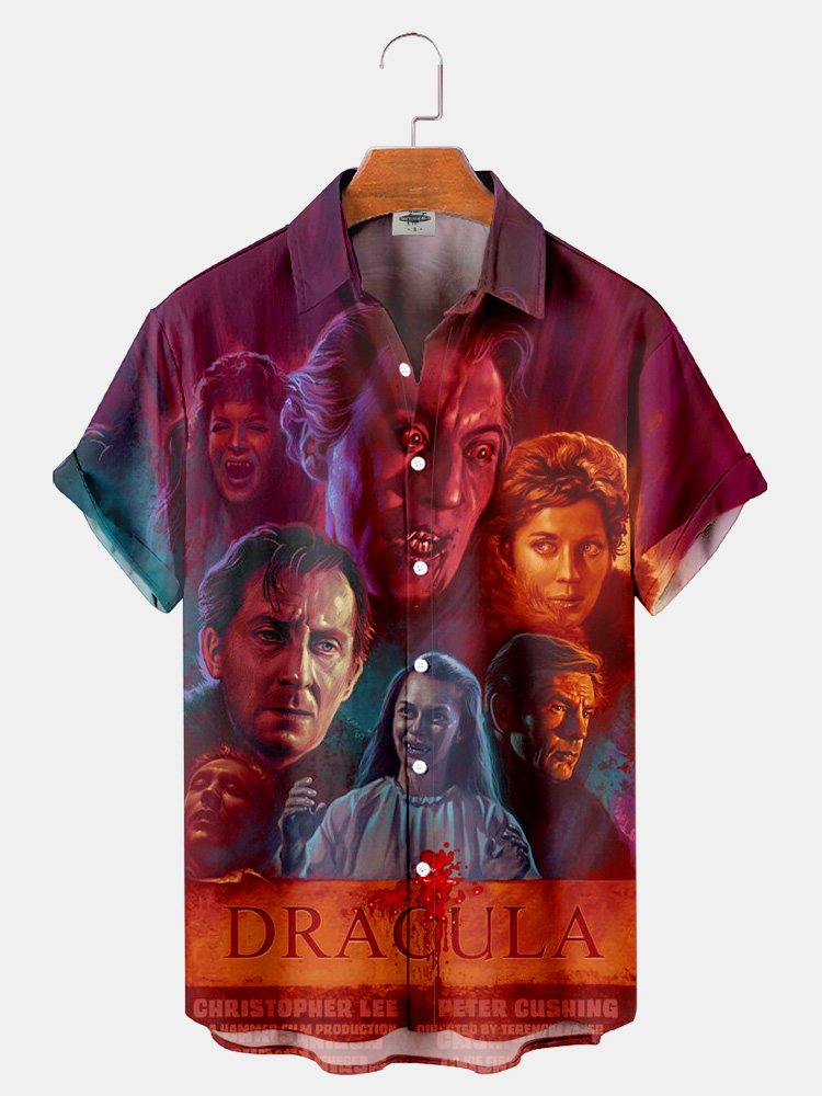Men'S Classic Monster Movie Dracula Printed Shirt PLUSCLOTHESMAN