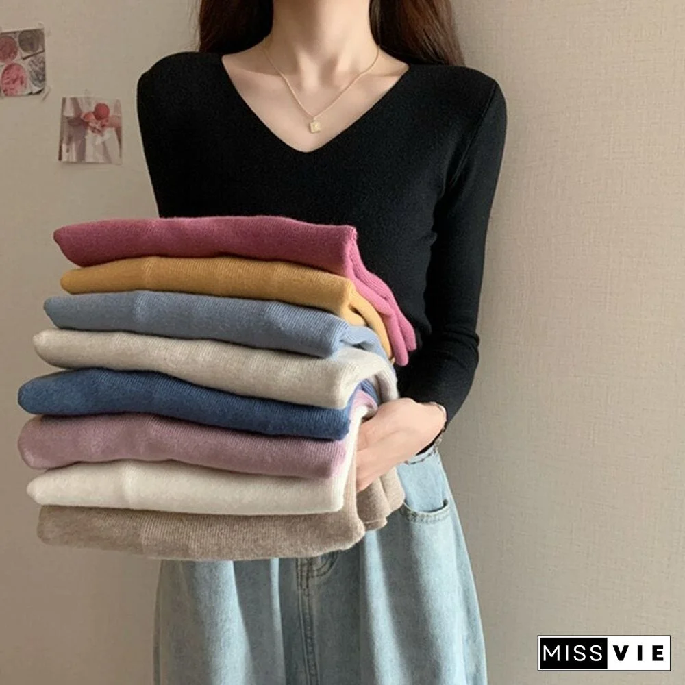 Christmas Gift autumn winte cashmere sweaters women fashion sexy v-neck pullover slim wool long sleeve knitted tops